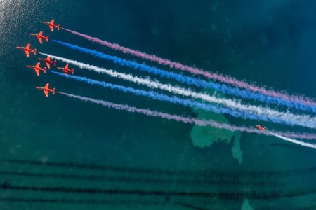 Red Arrows flying over the sea